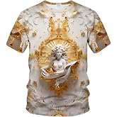 LAOLIUSN Men's Gold Shiny Printed T-Shirt - Golden Ornate Theme, Floral Graphic Tee Shirt