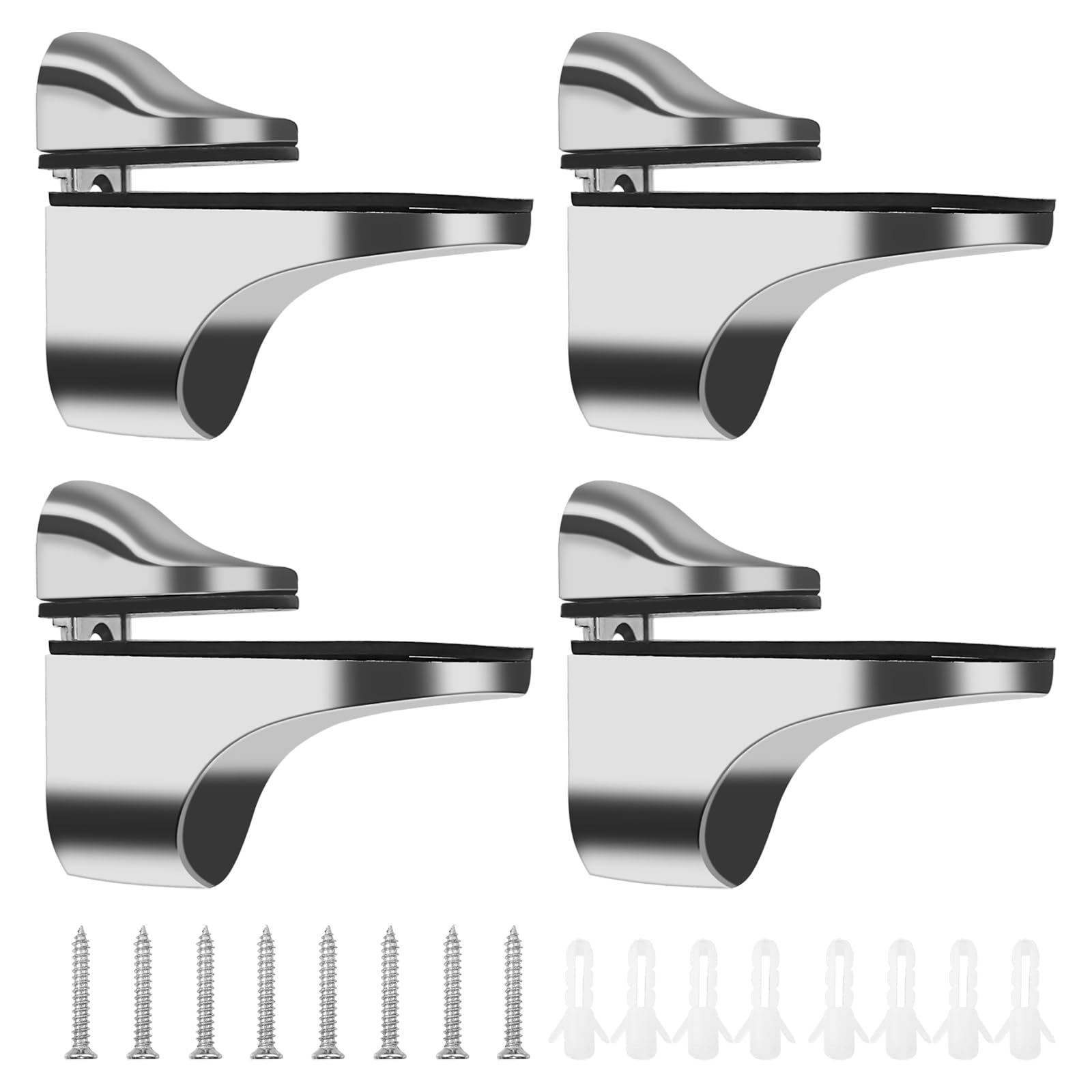 SyiXute 4 Pcs Adjustable Glass Shelf Bracket, Zinc Alloy Wall Mount Support for 3-20 mm Thickness Shelf