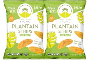 ARTISAN TROPIC Plantain Strips Sea Salt - 2 Pack, 4.5oz - Vegan, Paleo, Gluten Free Chips – Whole 30 Approved Foods Non-GMO Healthy Snack for Lunches, Dipping, Parties - Baked Banana Chips