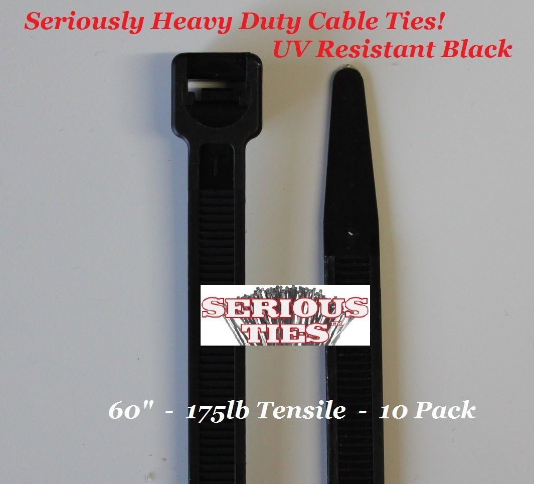 Serious Ties - Extra Heavy Duty Cable Ties (10, 60 Inch/175Lbs/UV Black)