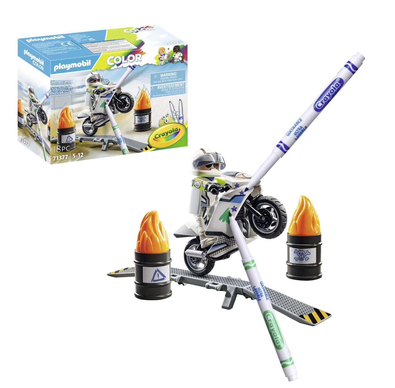 Playmobil 71377 Color Motorbike, creative vehicle design with water-soluble markers and accessories for amazing stunts, fun imaginative role play, artistic play sets suitable for children ages 5+