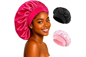 Touca de Cetim com Faixa Elástica Larga Anti Frizz Para Dormir Confortável - Tamanho Grande - Todos os Tipos de Cabelo Liso Crespo Ondulado 