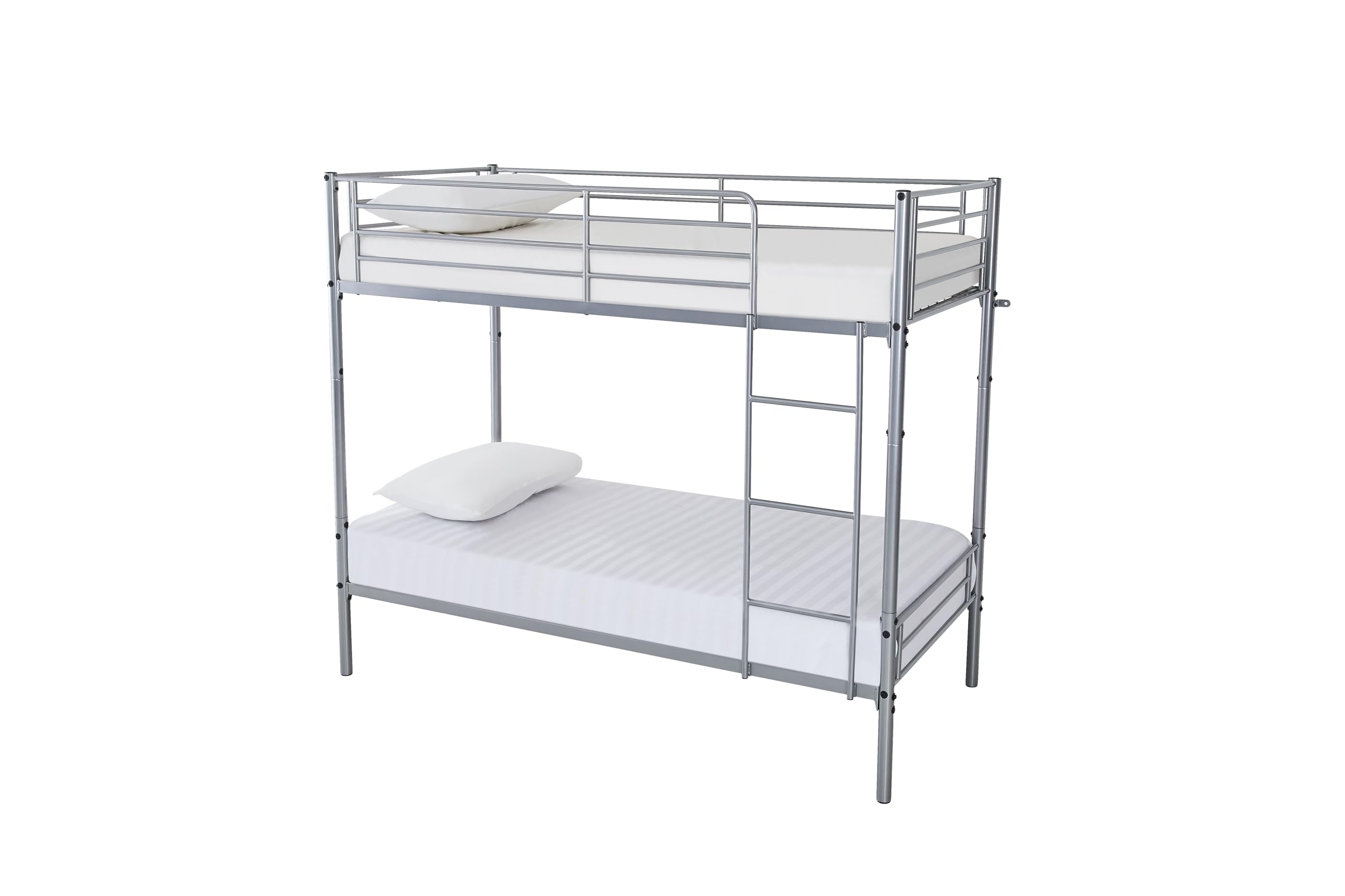 Humza Amani Torquay Metal Bunk Bed Frame with 2 Economy Mattress Set, Single, 3 ft, Silver, Splits into 2 Single Beds