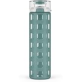 Ello Syndicate 20oz Reusable Glass Water Bottle with One-Touch Leak Proof Flip Lid,Protective Non-Slip Silicone Sleeve,Carry Loop for Coffee,Tea&Water,BPA-free, Dishwasher Safe,Alligator,Home,Travel