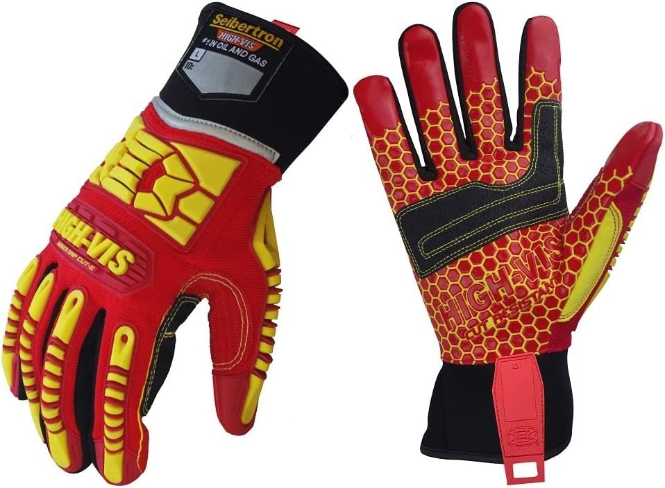 Seibertron HIGH-VIS HRC5 Rigger Grip Cut5 Abrasion Oil & Gas Drilling Safety Impact Protection Gloves (XL)