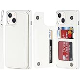 Cavor for iPhone 14 Case with Card Holder,Wallet Case with Credit Card Holders for iPhone14 Phone Case,PU Leather Card Slots Case[Kickstand][Wrist Strap] Shockproof Cover for Women Men- White