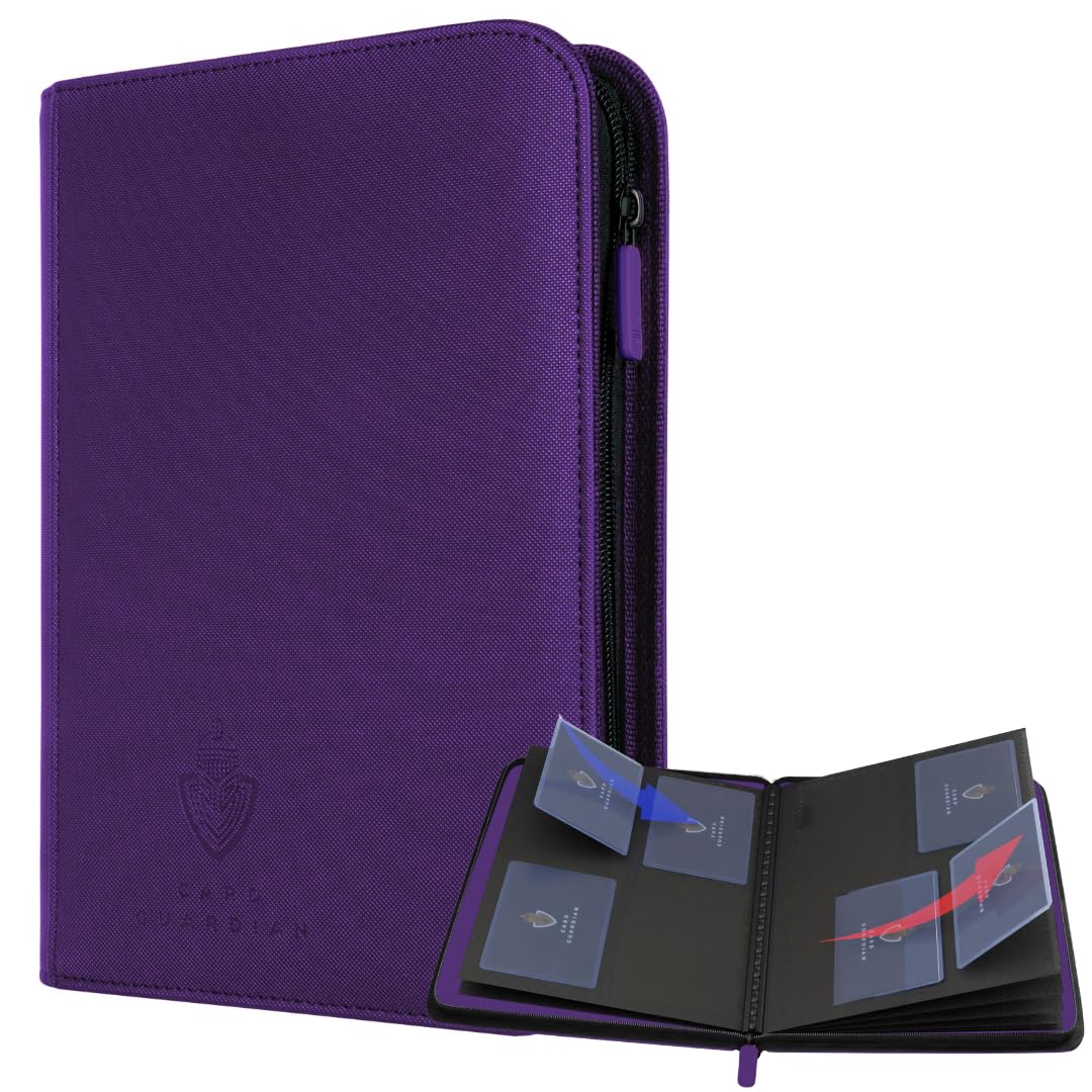 Card Guardian - Premium 4 Pocket Card Binder 160 Side Loading Pocket with Zipper for Trading Card Games TCG (Purple)