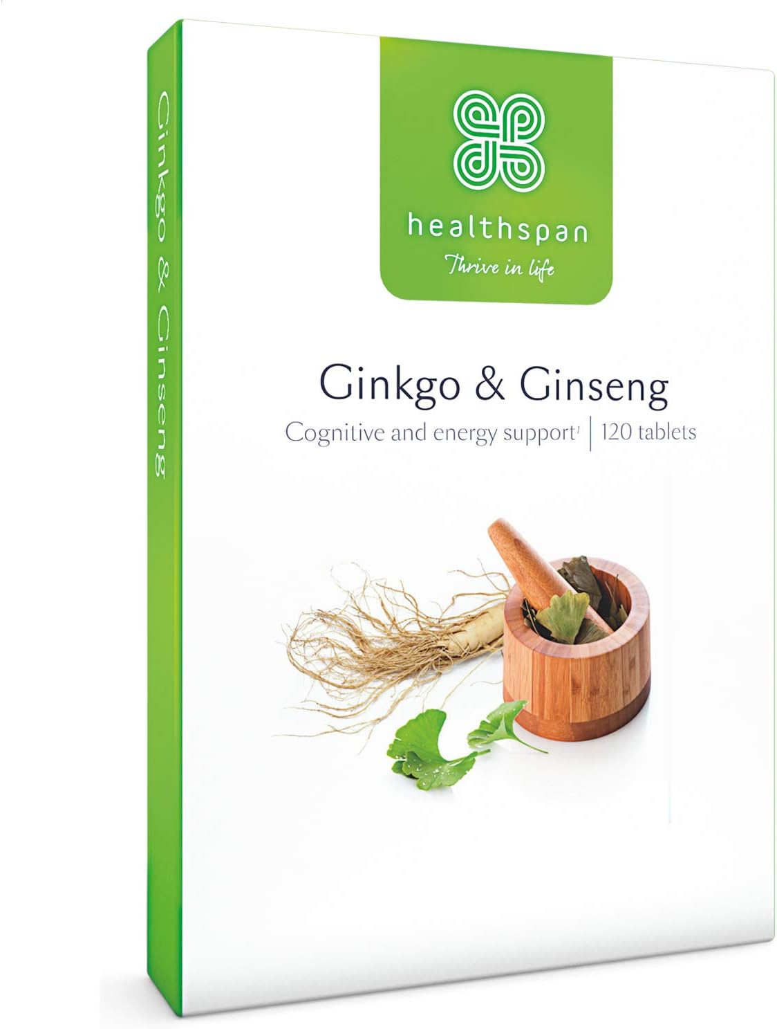 Healthspan Ginkgo & Ginseng Cognitive Support, 120 count (Pack of 1)