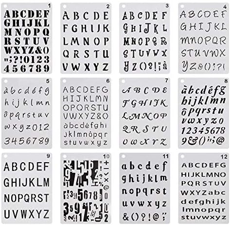 売れ筋 Toptommy 文字 数字 ステンシル絵画 描画テンプレート 再使用可能 アルファベットのレター番号 12枚