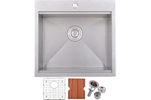 KINGO HOME Drop in Bar Sink,20 x 21 Inch Single Bowl Small Kitchen Sinks,304 Stainless Steel Topmount Wet Bar Prep Sink With Grid&Drainer&Cutting Board