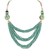 Bocar Necklace for Women, Long Multi Layer Beaded Necklace, Handmade Statement Necklace, Long Link Chain Necklace Jewelry Gift