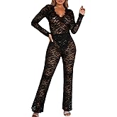 knowfashionstyle Sexy Two Piece Sets for Women Mesh Print See Through Going Out Birthday Clubwear Bodycon Party Pant Set