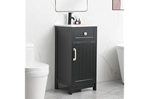 ALBAD 16-Inch Modern Bathroom Vanity with Sink, Compact Bathroom Vanity Set with Storage, Freestanding Small Space Bath Cabinet, Single Sink Cabinet with Adjustable Shelf (Black, 16 Inch)