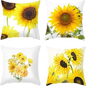DACRIS Throw Pillow Covers for Couch 18x18 Inch 4 PCS Sunflower Decor Pillow Case Velvet Throw Couch Case for Room Bedroom Room Sofa Chair Car Decorations Sunflower Gifts(Sunflower & Sunshine, 18x18)