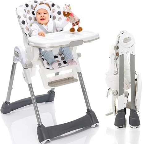 Hochstuhl/Kinderhochstuhl/Babyhochstuhl (8-Fach höhenverstellbar/klappbar/mit Liegefunktion) PREMIUMQUALITÄT (Tupfen)