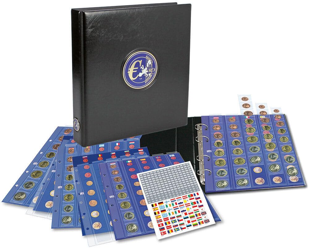 SAFE Coin Album - Premium Euro Sets Collection with 6 Coin Sheets, Stores up to 30 Complete Coin Sets, Includes Colored Pre-Print Pages & Sticker Set Flags