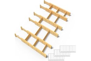 SpaceAid Bamboo Drawer Dividers with Inserts and Labels, Kitchen Adjustable Drawer Organizers, Expandable Organization for Ho