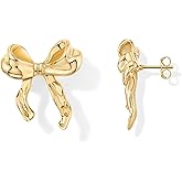 PAVOI 14K Gold Plated Cubic Zirconia Bow Stud Earrings for Women | Coquette Earring Pair