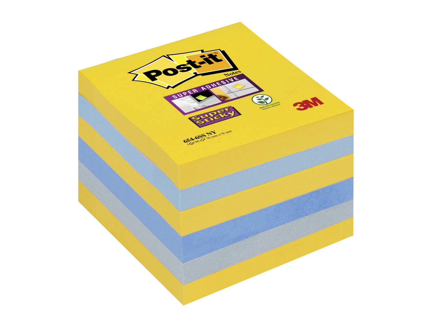 Post-it Super Sticky Notes New York Colours, 6 Pads, 76 mm X 76 mm