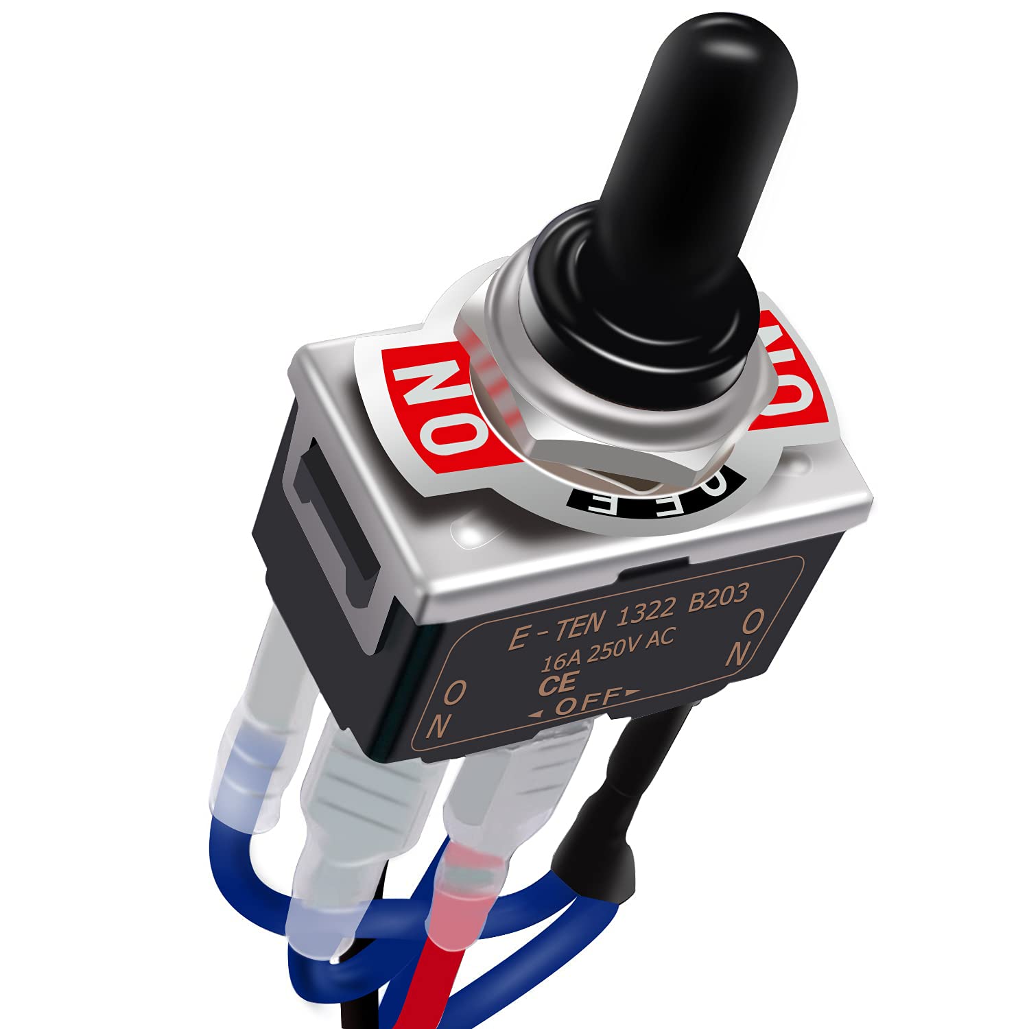 Taiss/Motor Toggle Switch 6 Pin 3 Position Latching ON/Off/ON DPDT Reverse Polarity DC Motor Control 12V 10A Metal with Waterproof Boot Cap and 21mm Terminal Wires E-TEN-1322-DMX