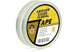 ARIFLOR 2Packs Clear Floral Tape - 1/2 inches Wide Floral Vase Tape, Clear Waterproof Floral Tape for Fresh Flower Bouquets and Flower Arrangements Crafts (0.5inch*2Packs), 0.5inch*2Pack