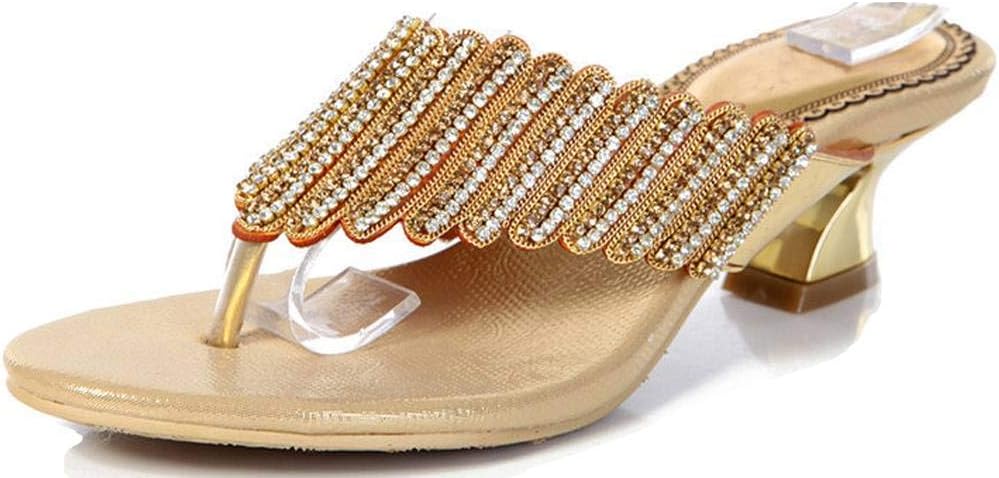 YooPrettyz T-Strap Slide Leather Vocation Beach Sandal Glitter Thong Sandal Chunky Heel