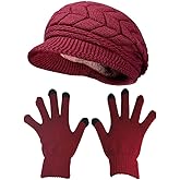 HINDAWI Winter Hats Gloves for Women Knit Warm Snow Ski Outdoor Caps Touch Screen Mittens