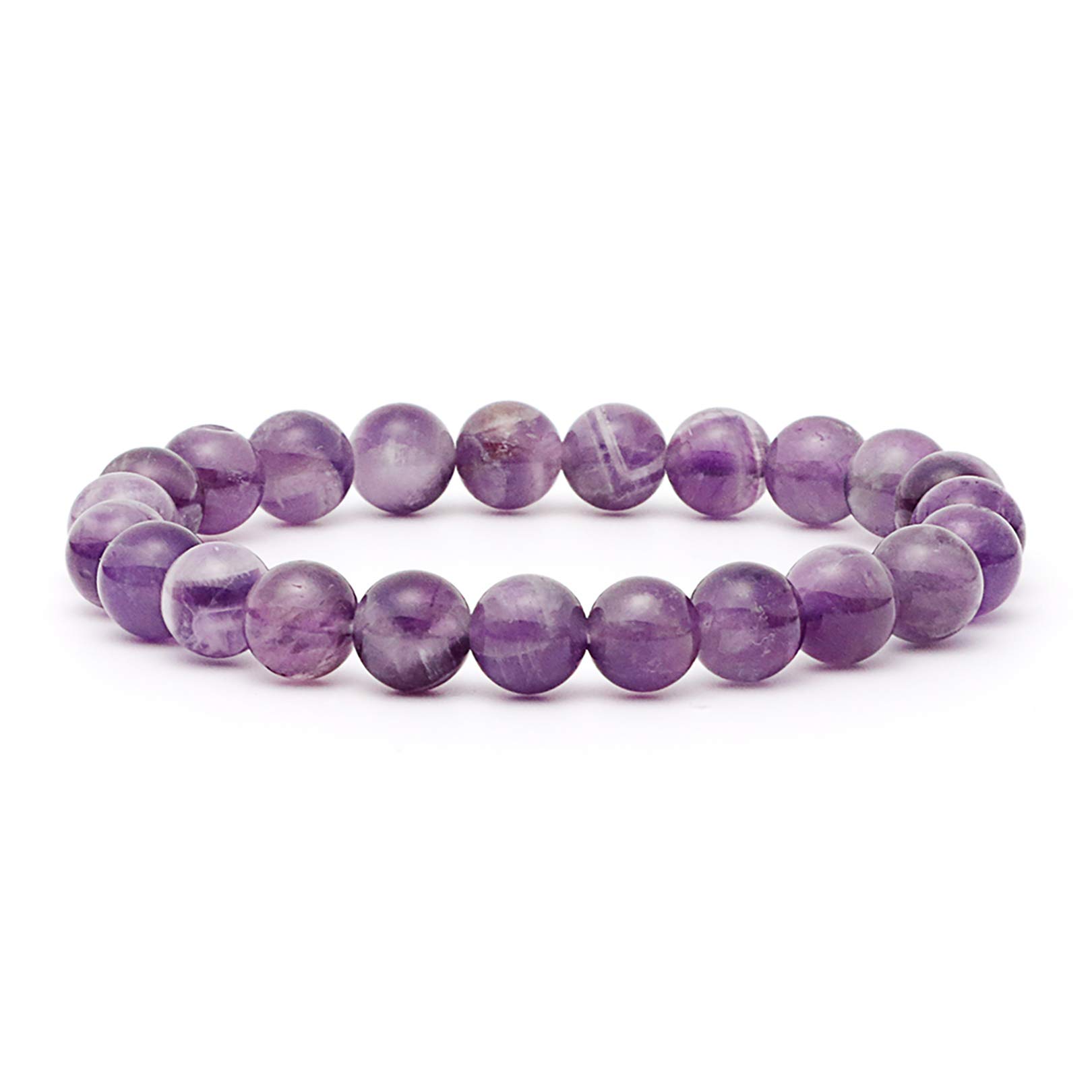 Thajaling Natural Amethyst Bracelet Gem Semi Precious Gemstone Stretch Adjustable Bracelets 7 Inch Unisex 8mm Round Beads Wrist Band