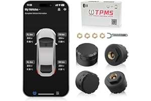 Moman RV Tire Pressure Monitoring System, New Car TPMS Sensors Set of 4, Tire Pressure and Temperature Alarm, Wireless Tire Pressure Sensor, Support iOS & Android