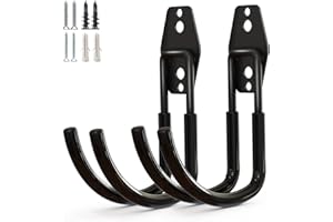 GeeWatom Garage Storage Utility Hooks，Garage Garden Tool Organizer，Steel Wall Mount Hooks, Large Garden U Hooks （2 Pack） (Type-2-Black)