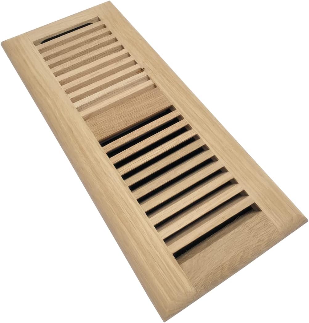 Registers, Grilles & Vents - Homewell White Oak Wood Floor Register Vent Cover, Drop in Vent with Damper, 4x14 Inch, Unfinished