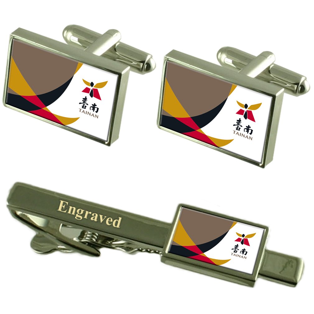 Tainan City Taiwan Flag Cufflinks Engraved Tie Clip Set