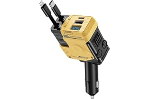 W & O Retractable Car Charger,66W Fast USB C Car Charger,Cigarette Lighter Adapter with 2 Retractable Cable + USB-C & USB-A,C