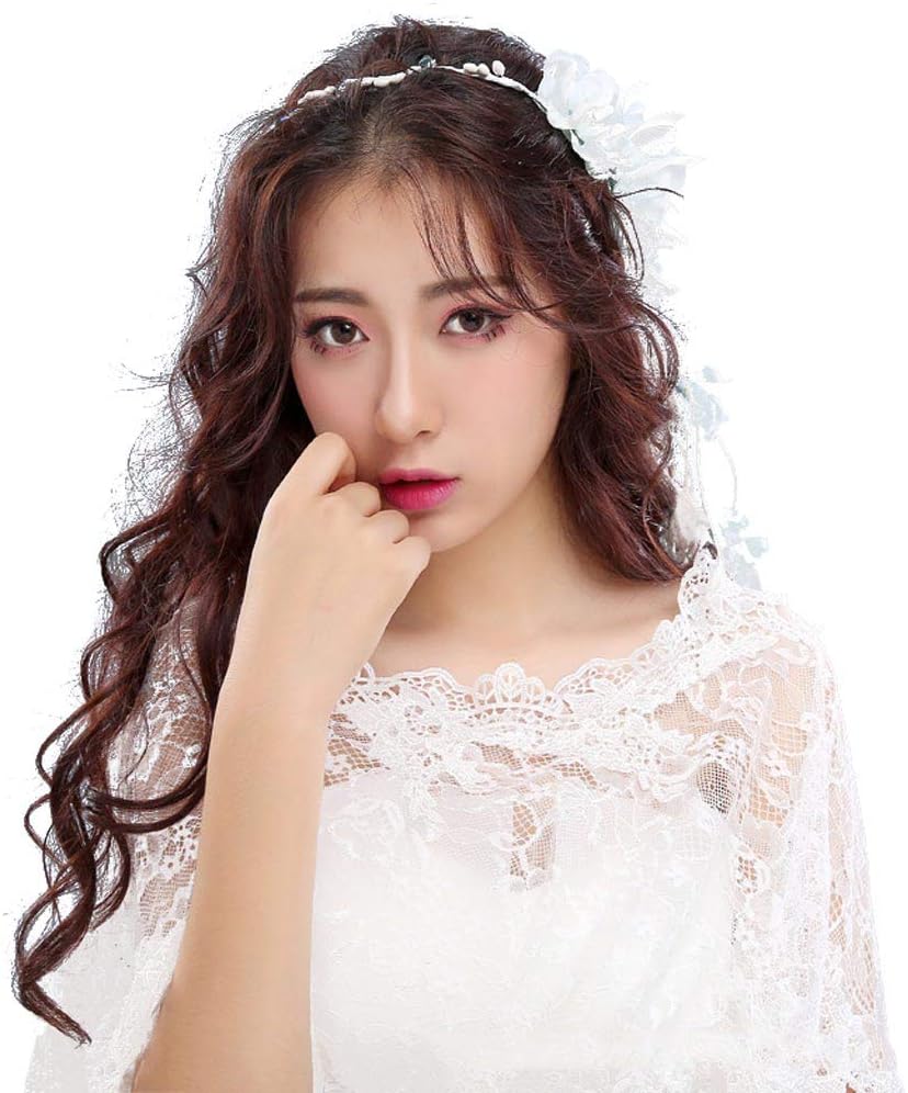 ZCM Bridal Veil,Garland Veil Handmade Super Fairy Garden Sensation Wreath Short Veil Wedding Dress Accessories (Color : Blue)
