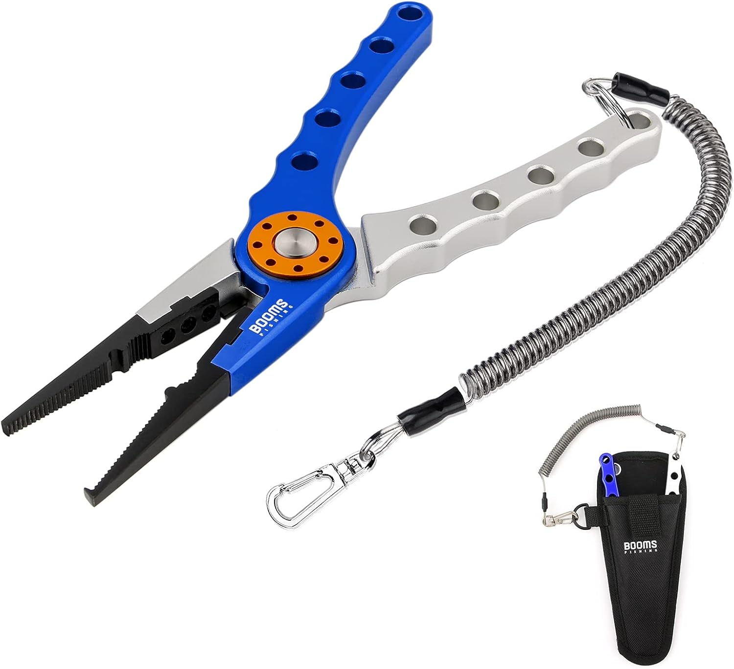 Booms Fishing X1 Aluminum Fishing Pliers Hook Remover Braid Line Cutting and Split Ring with Coiled Lanyard and Sheath : Sports & Outdoors
