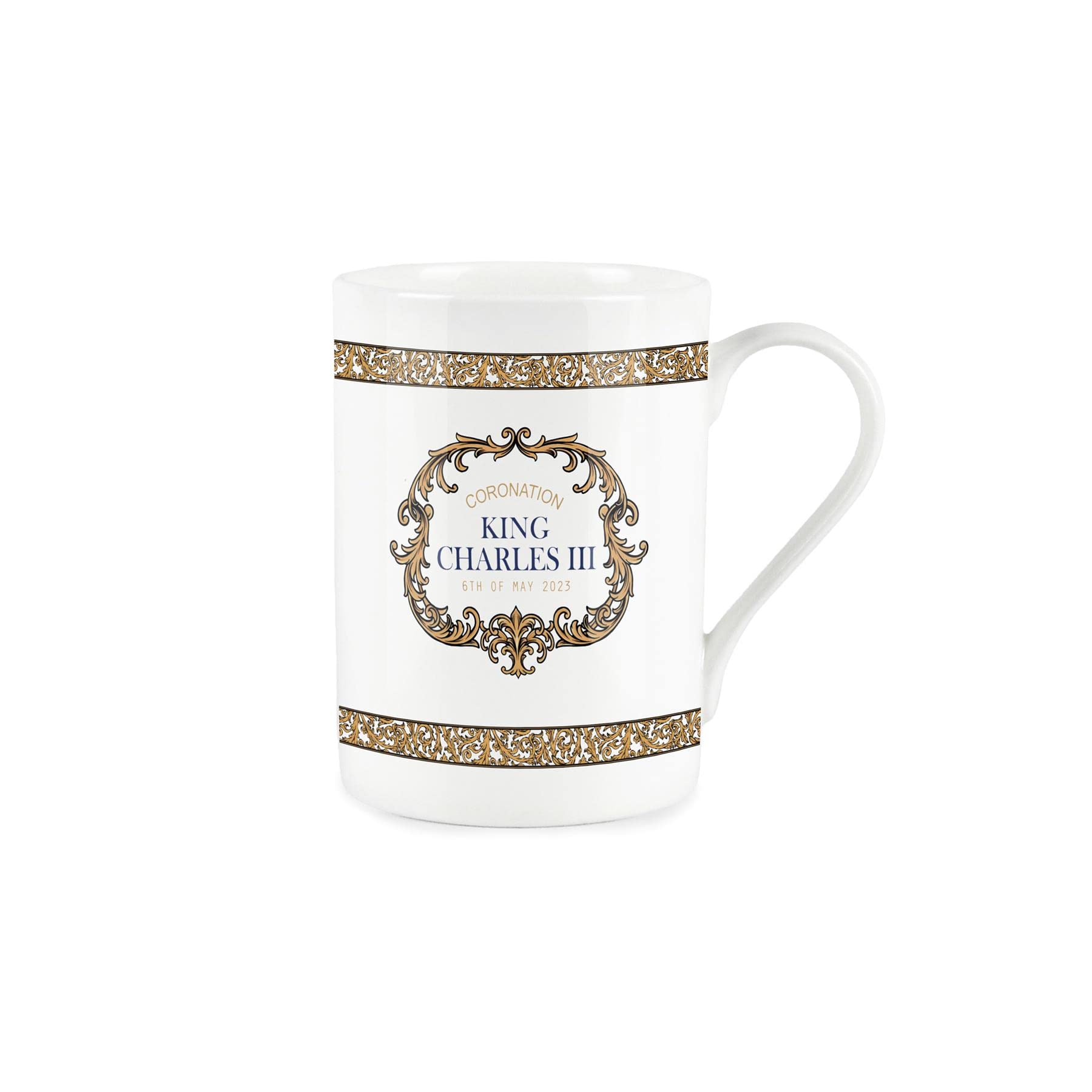 Purely Home King Charles III Coronation Vintage Gold Mug - Fine Bone China White & Gold Commemorative Mug Official Emblem Coffee/Tea Gift