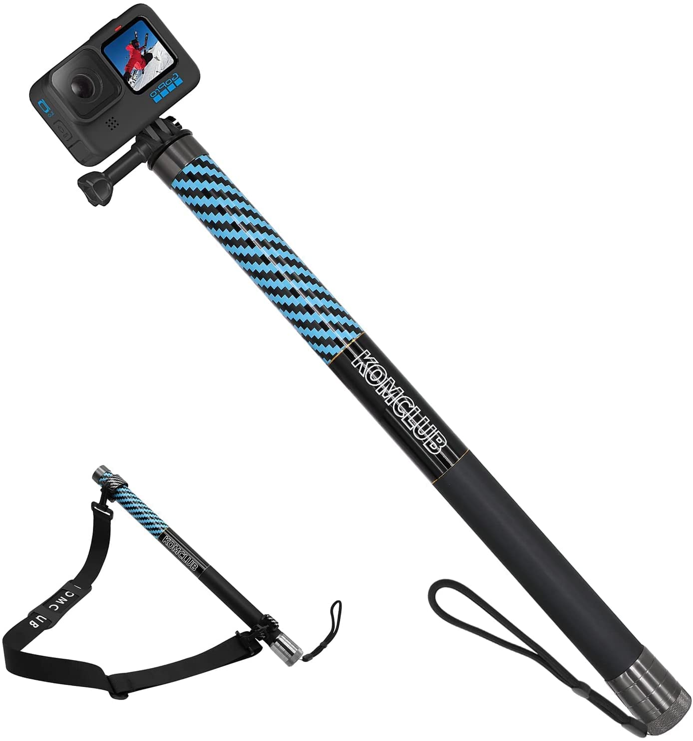 KOMCLUB Selfie Stick for Extendable Carbon Fiber Super Long 118” Monopod Pole Compatible 4-Section Adjustable Pole with Back Strap