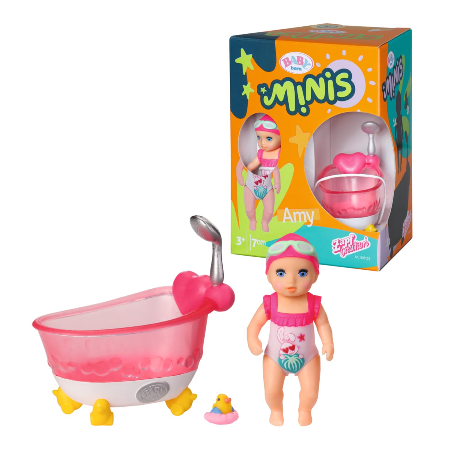 BABY born Minis Playset Bathtub with Amy 906101 - 6.5cm Doll with Exclusive Accessories and Moveable Body for Realistic Play - Suitable for Kids From 3+ Years