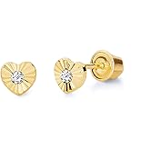 14k Yellow Gold 4mm Heart Stud Earrings with Screw Back