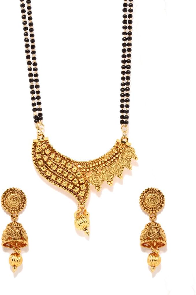 Bindhani Indian Bollywood Bridal Wedding Gold Plated Mangalsutra Pendent Necklace Jewelry Set for Women
