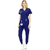 READY SET SCRUBS - Scrubs for Women Set - V-Neck Scrub Top & Jogger Pants Set - 15 Pockets - Yoga Waistband - Soft & Stretchy