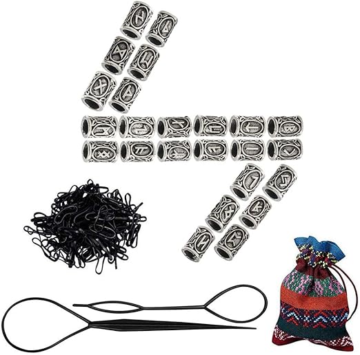 Fogawa 24pcs Beard Beads For Men Viking Rune Beads With Rubber