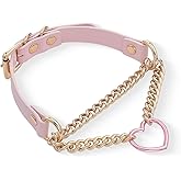 ADEMISHIA Black/Pink Leather Choker Necklace For Women, Handmade Adjustable Chain Collar with Metallic Heart Ring