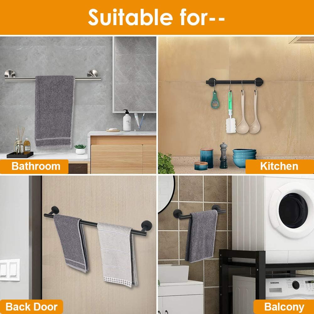 TocTen Bath Towel Bar - Thicken SUS304 Stainless Steel Towel Rack for Bathroom with 4 S Hooks, Bathroom Accessories Towel Rod Heavy Duty Wall Mounted Towel Holder (12IN, Brushed Nickel): Kitchen & Dining