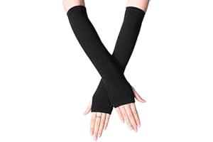 DOOVID Women Long Arm Warmers Fingerless Gloves Arm Warmer Winter Knit Thumb Hole Gloves