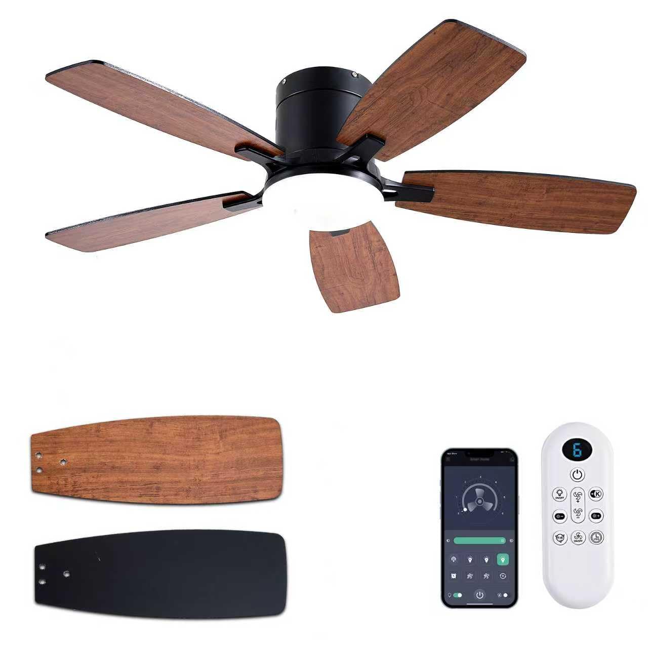 Photo 1 of Ayaoty Ceiling Fans with Lights, 42 inch Low Profile Ceiling Fan with Light and Remote Control, Flush Mount, LED Dimmable DC Reversible Modern Ceiling Fan for Bedroom