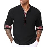 KUYIGO Mens Cotton Long Sleeve Henley Shirts Casual Beach Shirt Button Down T-Shirt