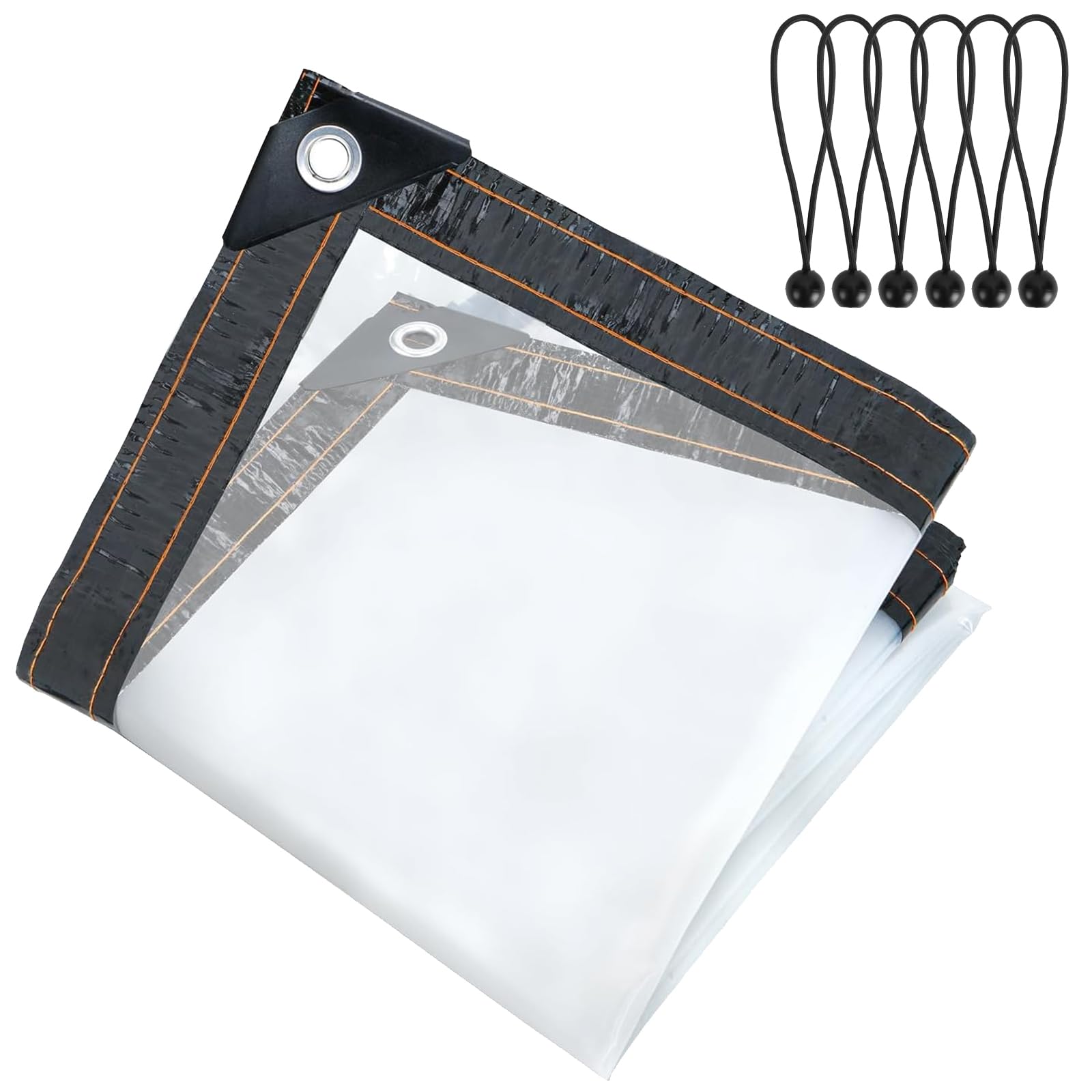 Luabue 2M X 1M Clear Tarpaulin Waterproof Heavy Duty Transparent Tarpaulin Sheet with Eyelets Plastic Tarp Cover with 6Pcs Bungees Ball Cord for Greenhouse Garden Furniture Shed Outdoor Chicken Shed