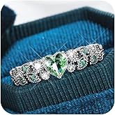 RKKOJJO 925 Sterling Silver Cubic Zirconia Ring Heart Green Diamond Ring Engagement Ring Wedding Band Rings for Women