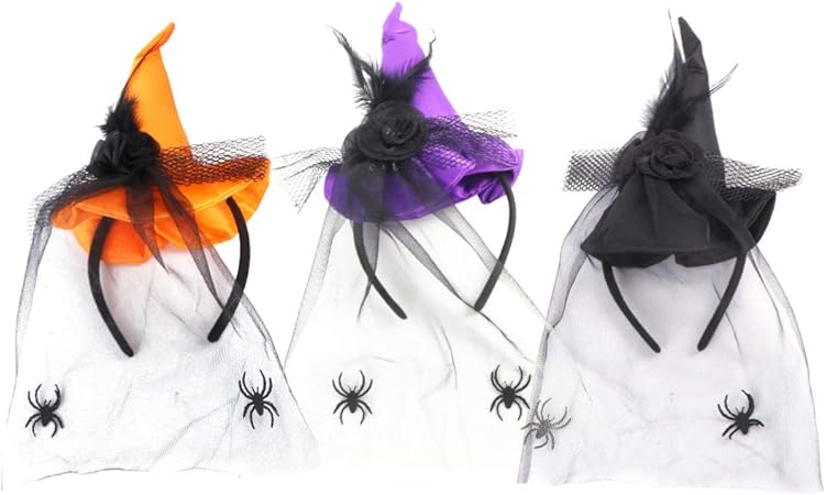 Amazon Co Jp Pixnor 3ピースウィッチハットヘッドバンド付きベール悪魔ヘアフープハロウィンヘッドピースヘッドドレスハロウィンコスプレ衣装小道具女性女の子 ビューティー